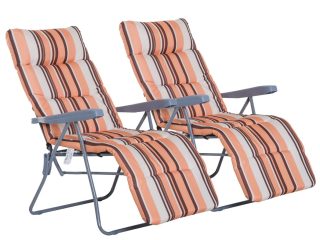 2Pc Folding Sun Loungers Set-Orange/Brown