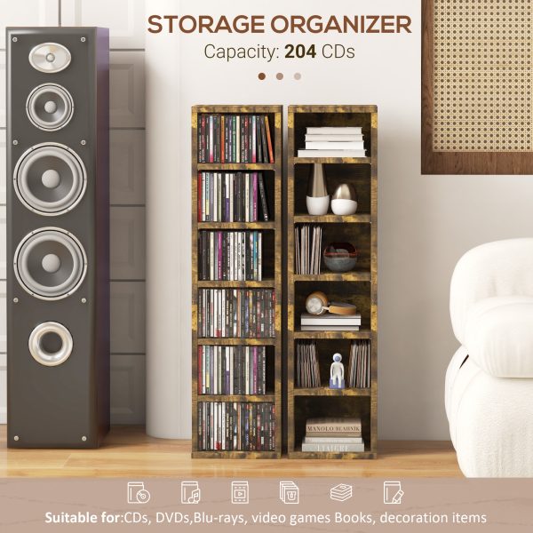 HOMCOM Set of 2 CD Media Display Shelf Unit Tower Rack Adjustable, Rustic Brown - Image 4