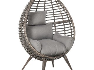 Outdoor Indoor Rattan Egg Chair Wicker Weave Teardrop Chair with Cushion