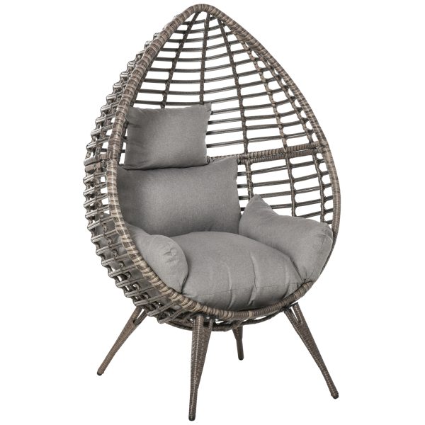 Outdoor Indoor Rattan Egg Chair Wicker Weave Teardrop Chair with Cushion