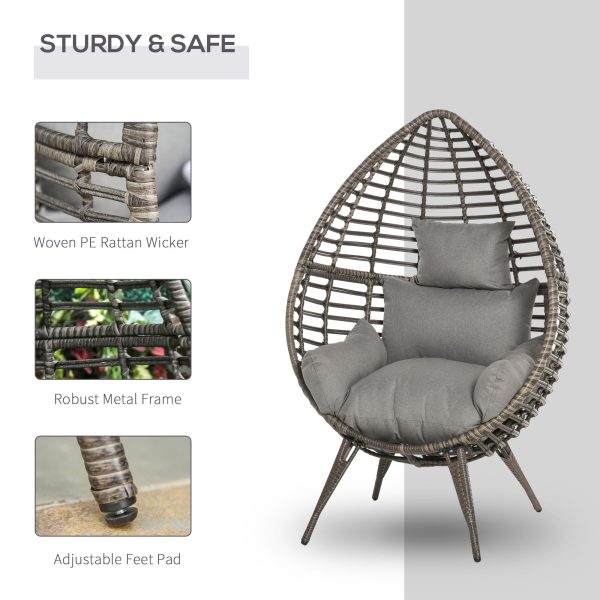 Outdoor Indoor Rattan Egg Chair Wicker Weave Teardrop Chair with Cushion - Image 3