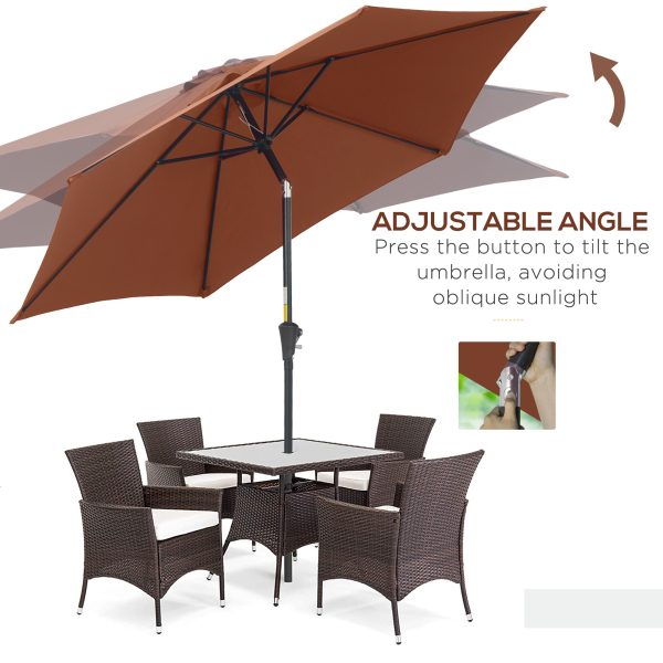 Patio Umbrella Parasol Sun Shade Garden Aluminium Coffee 2.7M - Image 4