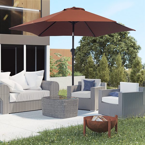 Patio Umbrella Parasol Sun Shade Garden Aluminium Coffee 2.7M - Image 2