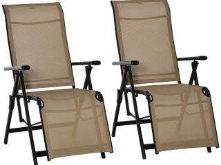 Set of 2 Outdoor Sun Lounger Adjustable Chaise Reclining Lounge Chairs , Beige