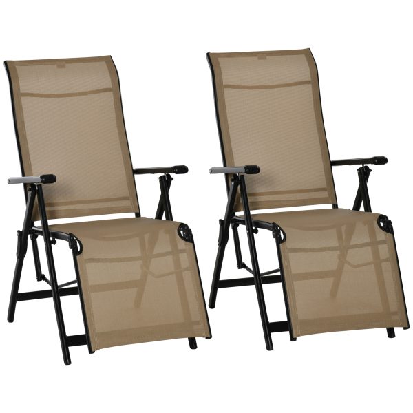 Set of 2 Outdoor Sun Lounger Adjustable Chaise Reclining Lounge Chairs , Beige