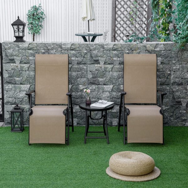 Set of 2 Outdoor Sun Lounger Adjustable Chaise Reclining Lounge Chairs , Beige - Image 7