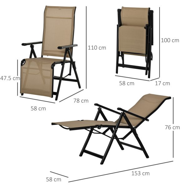 Set of 2 Outdoor Sun Lounger Adjustable Chaise Reclining Lounge Chairs , Beige - Image 5