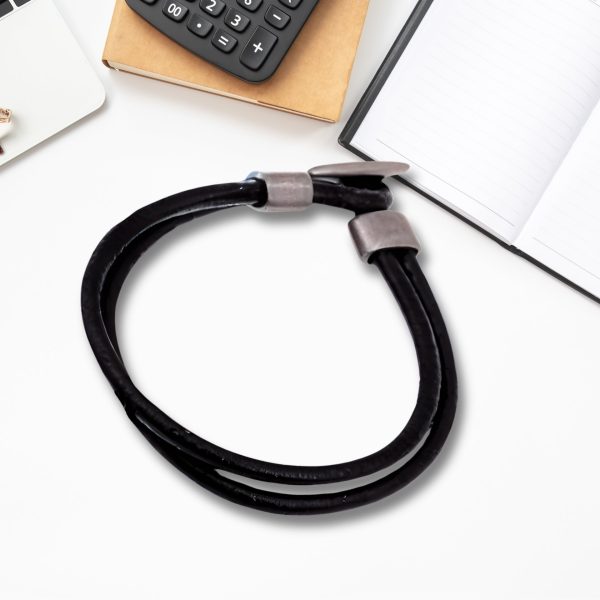 Men's Black Double Leather Bracelet -Men's Gift - Image 2