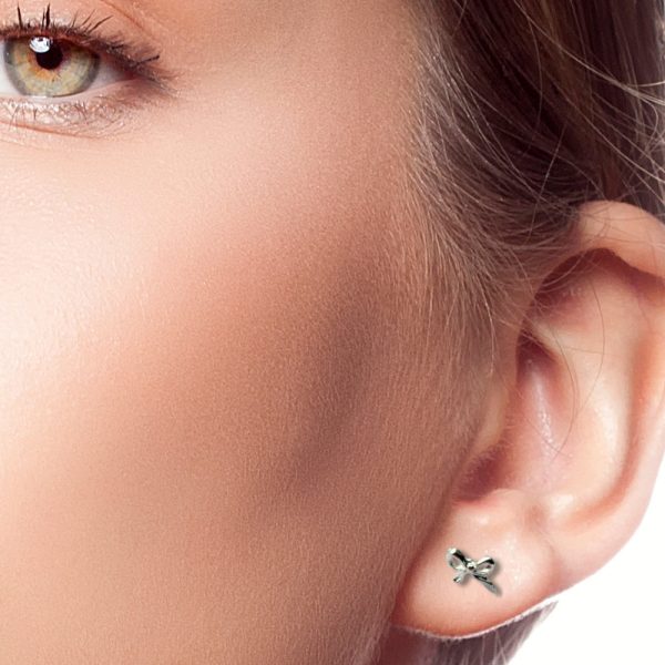 Bow Silver Stud Earrings - Image 2