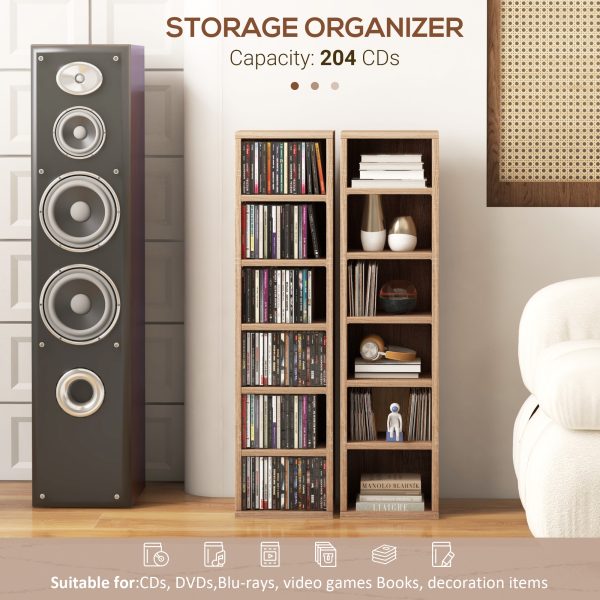 HOMCOM Set of 2 CD Media Display Shelf Unit Tower Rack Adjustable, Natural - Image 4