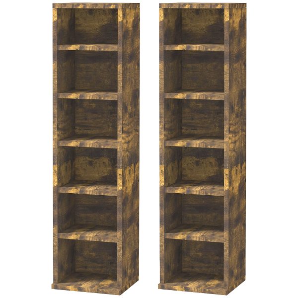 HOMCOM Set of 2 CD Media Display Shelf Unit Tower Rack Adjustable, Rustic Brown