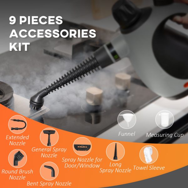 HOMCOM Handheld Steam Cleaner Multi-purpose Steamer w/ 9 Pieces Accessory Grey - Image 4