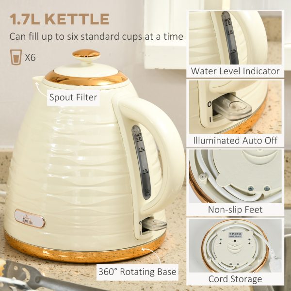 HOMCOM Kettle and Toaster Set 1.7L Rapid Boil Kettle & 4 Slice Toaster Beige - Image 4