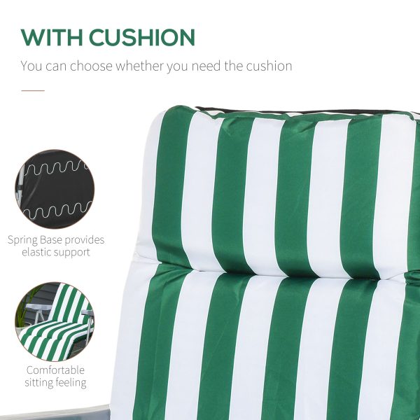 Set of 2 Folding Sun Lounger Recliner Chairs Daybed Cushion Green White - Image 4