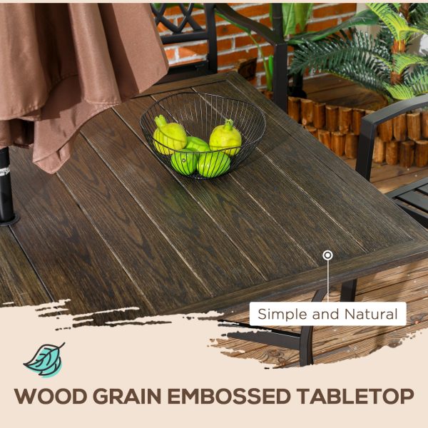 Outsunny Garden Table with Parasol Hole for Patio, Deck, Brown, 150 x 96 x 73cm - Image 6