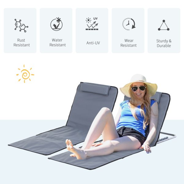 Steel Frame Set of Two Reclining Beach Mats Grey - Image 3
