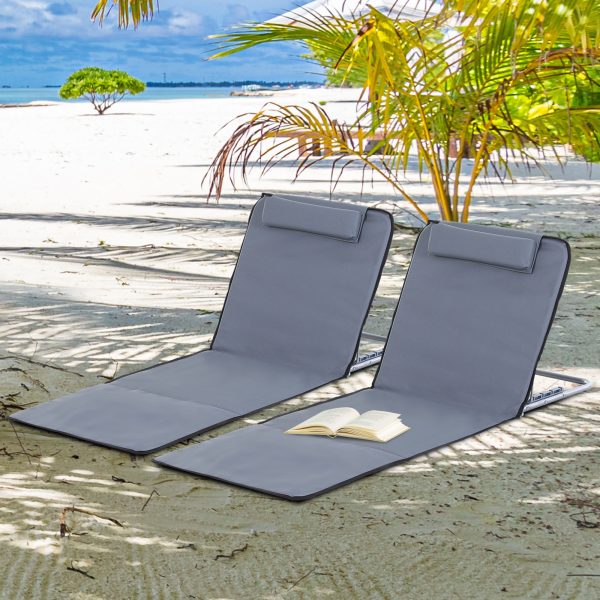 Steel Frame Set of Two Reclining Beach Mats Grey - Image 2