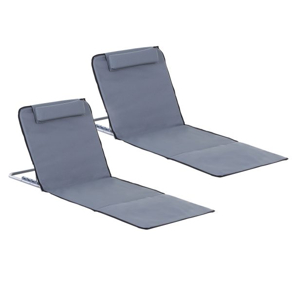 Steel Frame Set of Two Reclining Beach Mats Grey