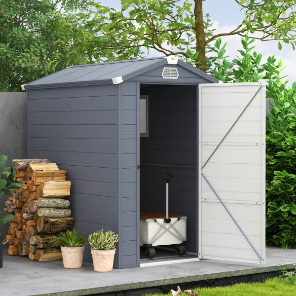 Outsunny 4 x 6ft Garden Shed Storage with Foundation Kit and Vents, Grey - Image 2