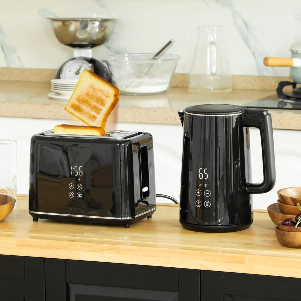 HOMCOM 1.5L 3000W Fast Boil Electric Kettle and 2 Slice Toaster Set, Black - Image 2