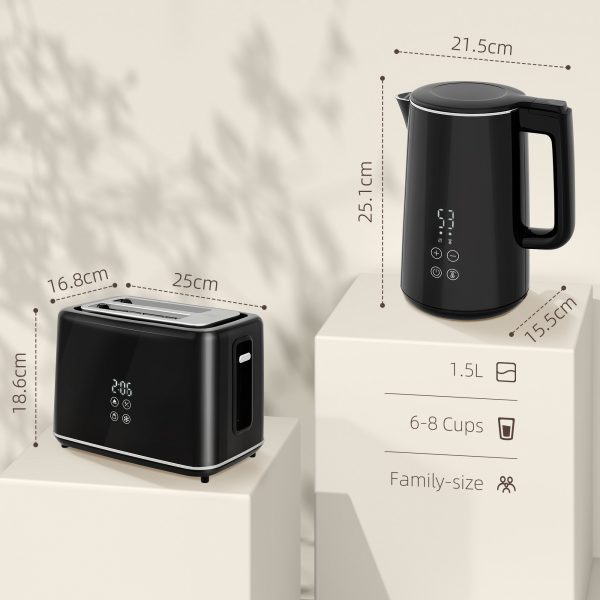 HOMCOM 1.5L 3000W Fast Boil Electric Kettle and 2 Slice Toaster Set, Black - Image 5