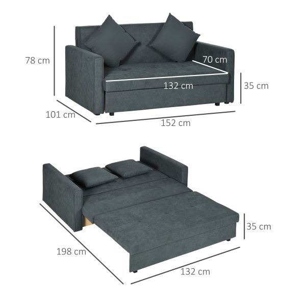 HOMCOM 2 Seater Sofa Bed Convertible Bed Settee with 2 Cushions Storage - Image 5