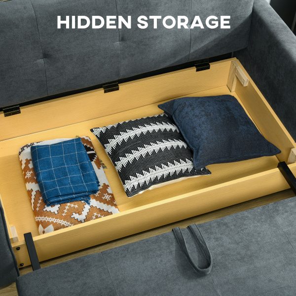 HOMCOM 2 Seater Sofa Bed Convertible Bed Settee with 2 Cushions Storage - Image 4