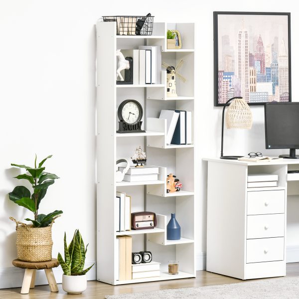HOMCOM 6-Tier Bookshelf Freestanding Decorative Storage Shelves for Home White - Image 2