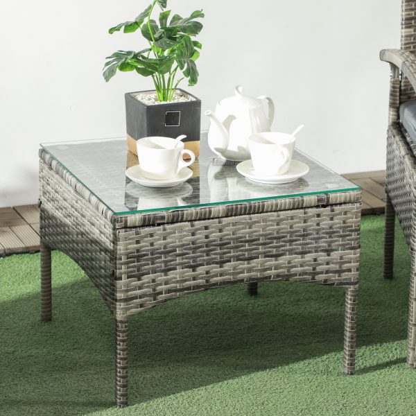 Outsunny 3PC Garden Rattan Bistro Set Balcony Dining Table Chair Mixed Grey - Image 8