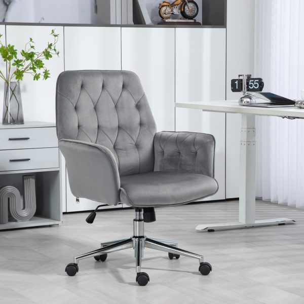 Vinsetto Swivel Computer Chair w/ Arm Modern Style Tufted Home Office Dark Grey - Image 2