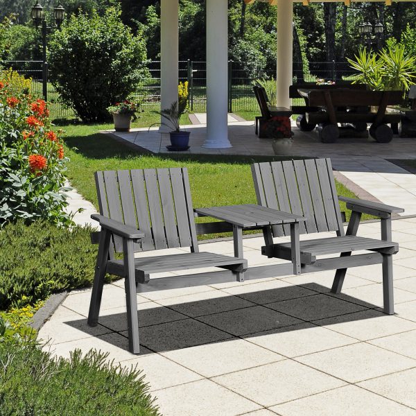 Outdoor 2-Seater Furniture Wooden Garden Bench for Yard, Lawn, Porch, Patio Grey - Image 2