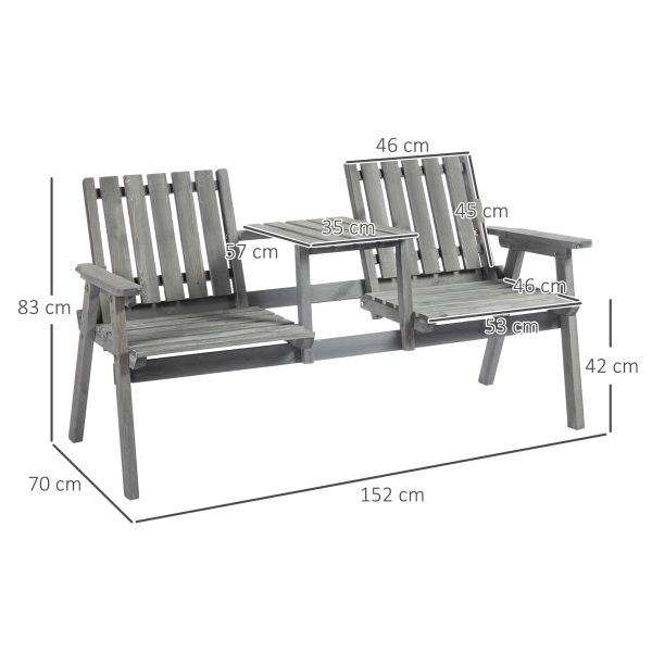 Outdoor 2-Seater Furniture Wooden Garden Bench for Yard, Lawn, Porch, Patio Grey - Image 5