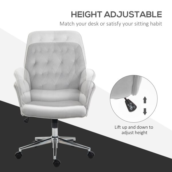 Vinsetto Swivel Computer Chair w/ Arm Modern Style Tufted Home Office Light Grey - Image 4