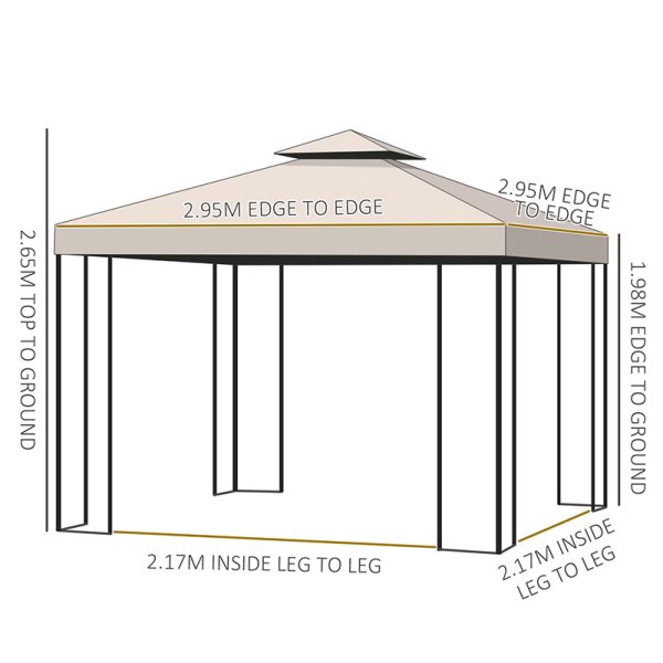 3 x 3m Garden Metal Gazebo Sun Shade Shelter Outdoor Party Tent Outsunny - Image 5