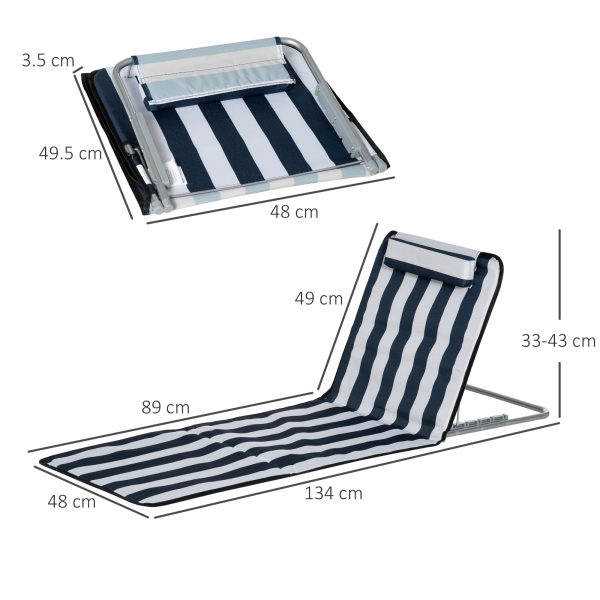 2 Foldable Garden Beach Chair Sun Lounger Seats Metal Frame Head Pillow, Blue - Image 5