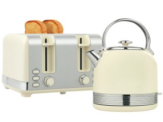 HOMCOM 1.7L 3000W Fast Boil Electric Kettle and 4 Slice Toaster Set, Cream
