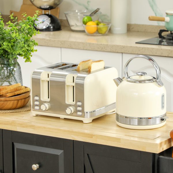 HOMCOM 1.7L 3000W Fast Boil Electric Kettle and 4 Slice Toaster Set, Cream - Image 2