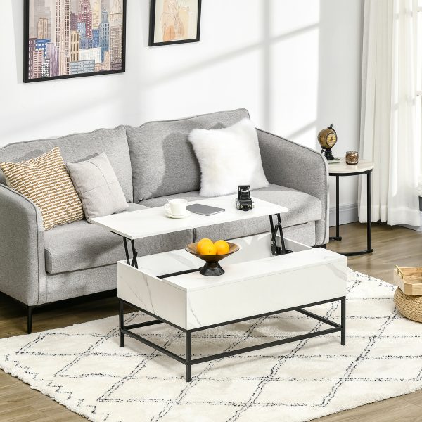 HOMCOM Lift Top Coffee Table W/ Hidden Storage Compartment, White - Image 2