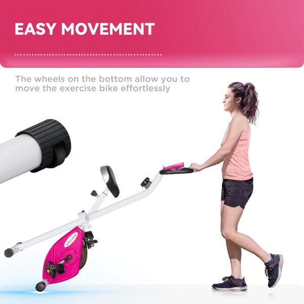 SPORTNOW Folding Exercise Bike with Heart-Rate Sensor for Home Use, Pink/White - Image 7