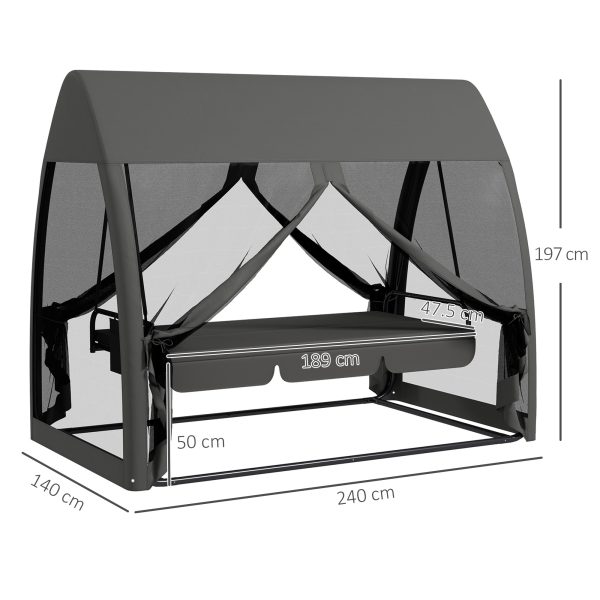 Outsunny Garden Swing Chair Patio Hammock 3 Seater Bench Canopy Lounger Grey - Image 5