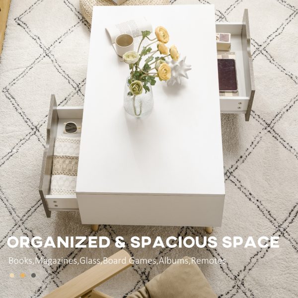 Modern Coffee Tables for Living Room w/ Storage Shelves, 2 Drawers, White - Image 4