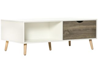 Modern Coffee Tables for Living Room w/ Storage Shelves, 2 Drawers, White