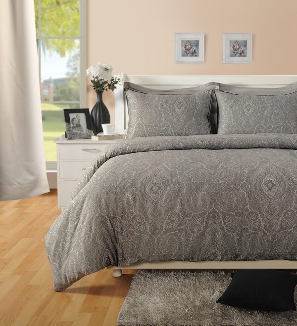 400 TC - Cotton Rich Paisley Print Duvet Cover Set Dark Grey [King]