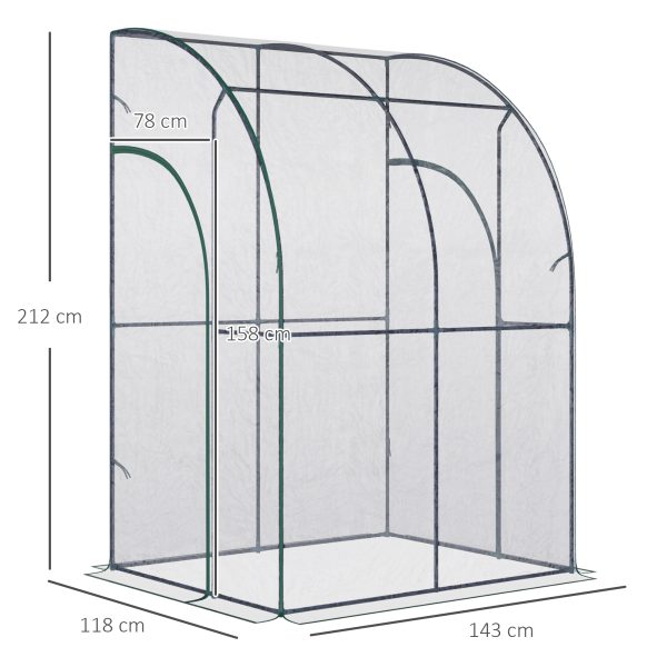 143 x 118 x 212cm Walk-In Lean to Wall Tunnel PVC Greenhouse with Doors - Image 5