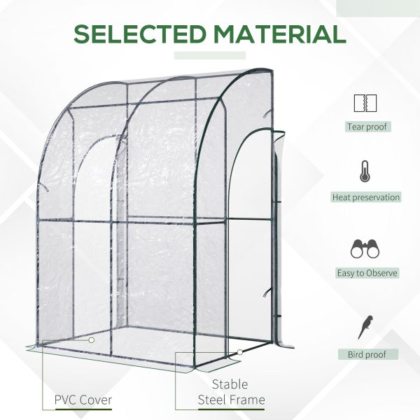 143 x 118 x 212cm Walk-In Lean to Wall Tunnel PVC Greenhouse with Doors - Image 3