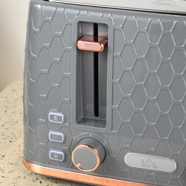 HOMCOM Toaster with 4 Slot, 7 Browning Levels, 1600W, Grey Honeycomb - Image 8