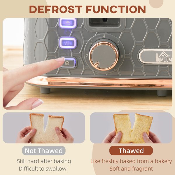 HOMCOM Toaster with 4 Slot, 7 Browning Levels, 1600W, Grey Honeycomb - Image 4