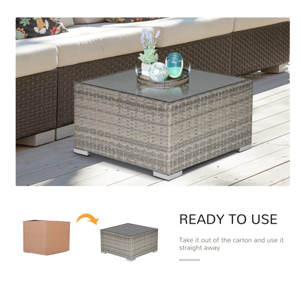 Patio Wicker Coffee Table w/ Glass Top Suitable for Garden Backyard - Image 3