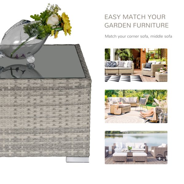 Patio Wicker Coffee Table w/ Glass Top Suitable for Garden Backyard - Image 7