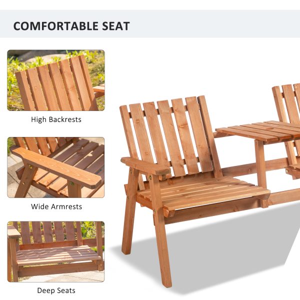 2-Seater Fir Wood Bench w/ Centre Table - Image 4